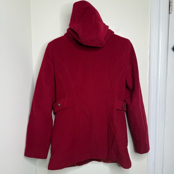 St John’s Bay Dark Red Wool Cashmere Blend Coat w/ Hood Lined Medium READ - Picture 4 of 15
